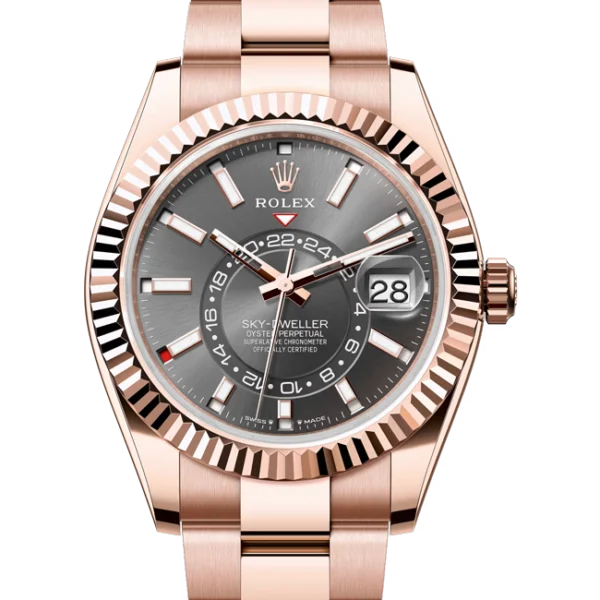 Rolex Sky Dweller Rose Gold Slate Dial Oyster 336935 close front