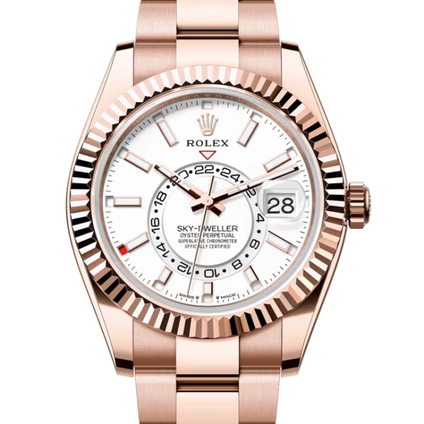 Rolex Sky Dweller Rose Gold White Dial Oyster 336935 close front