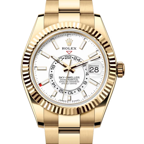 Rolex Sky Dweller White Dial Yellow Gold Oyster 336938 Close front