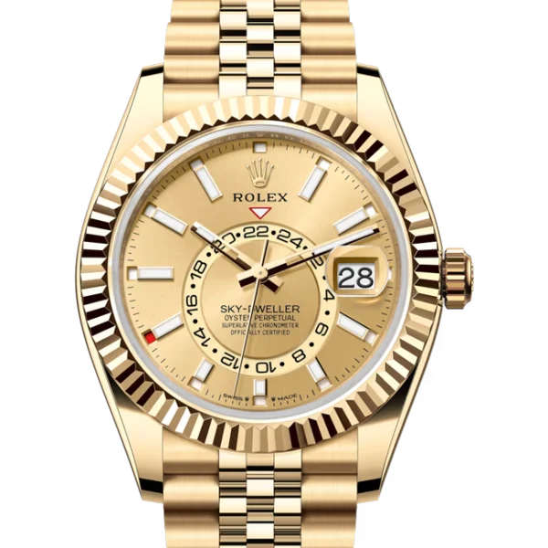 Rolex Sky Dweller Yellow Gold Champagne Dial Jubilee 336935 close front