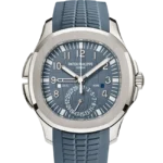 2024 Patek Philippe Aquanaut Travel Time NEW RELEASE Opaline Blue Gray Dial 40.8mm White Gold 5164G-001 - Close front look