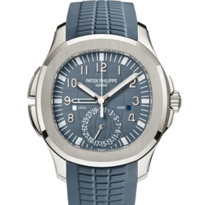 2024 Patek Philippe Aquanaut Travel Time NEW RELEASE Opaline Blue Gray Dial 40.8mm White Gold 5164G-001 - Close front look