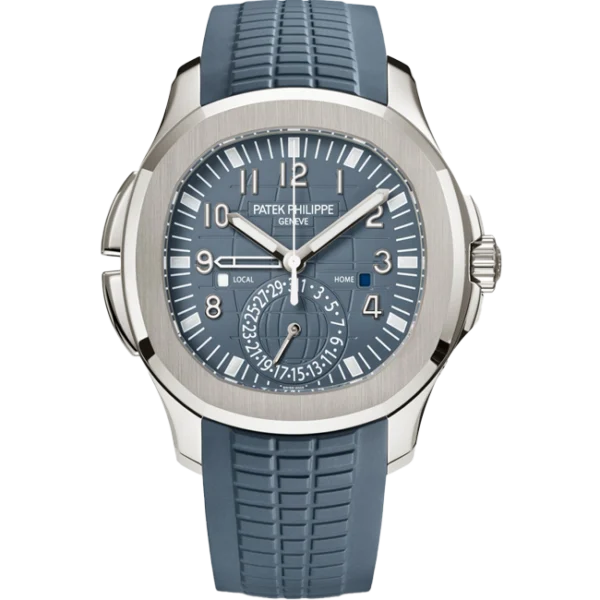 2024 Patek Philippe Aquanaut Travel Time NEW RELEASE Opaline Blue Gray Dial 40.8mm White Gold 5164G-001 - Front