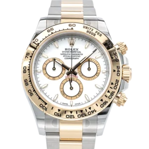 Cover - 126503 Two Tone Daytona Rolex White Dial Yellow Gold Front Close Up