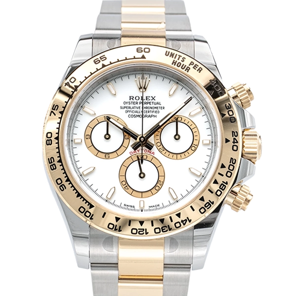 Cover - 126503 Two Tone Daytona Rolex White Dial Yellow Gold Front Close Up