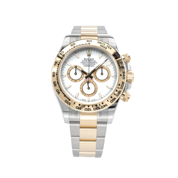 Front - 126503 Two Tone Daytona Rolex White Dial Yellow Gold