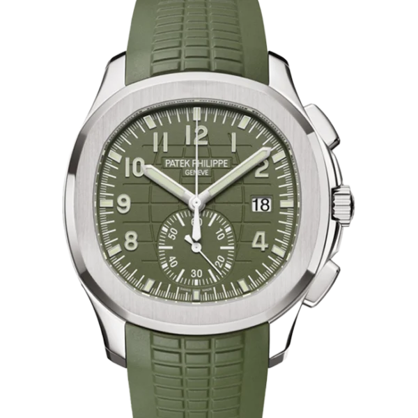 Patek Philippe Aquanaut Chronograph White Gold Khaki Green Dial 5968G-010 - Close front look