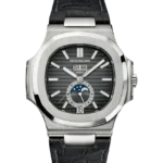 Patek Philippe Nautilus Annual Calendar Stainless Steel Black Dial 5726A-001 Alligator Strap - Close front look