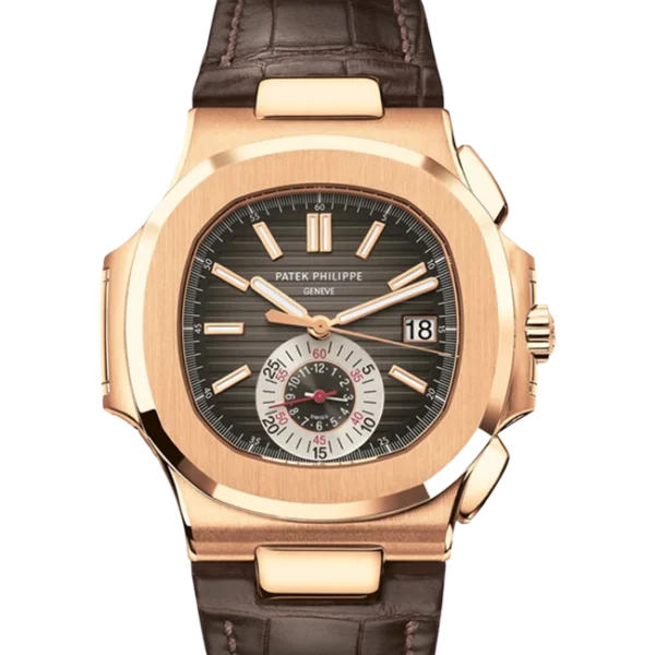 Patek Philippe Nautilus Chronograph Rose Gold 40.5mm Brown Dial 5980R-001 - Close front look