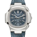 Patek Philippe Nautilus Flyback Chronograph White Gold Opaline Blue Gray Dial 5980-60G - 2024 New Release - Brand New - Close front look