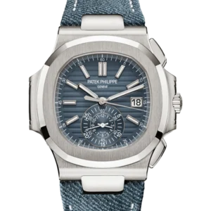 Patek Philippe Nautilus Flyback Chronograph White Gold Opaline Blue Gray Dial 5980-60G - 2024 New Release - Brand New - Close front look