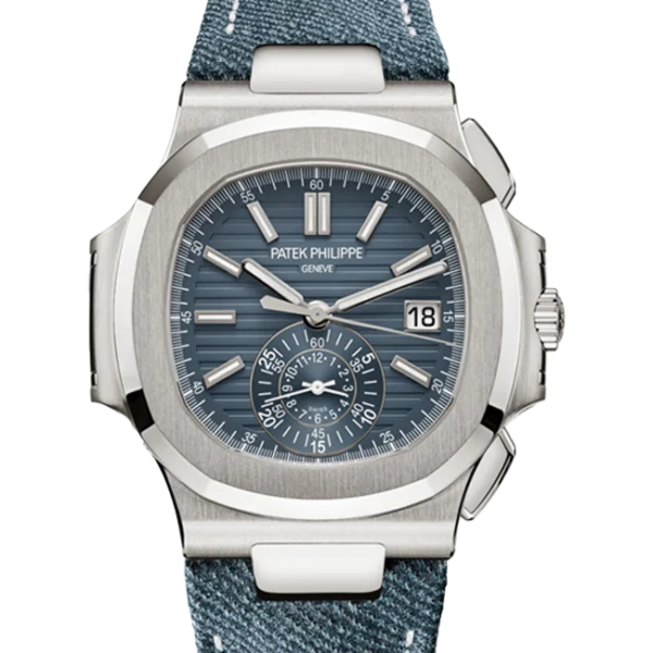 Patek Philippe Nautilus Flyback Chronograph White Gold Opaline Blue Gray Dial 5980-60G - 2024 New Release - Brand New - Close front look