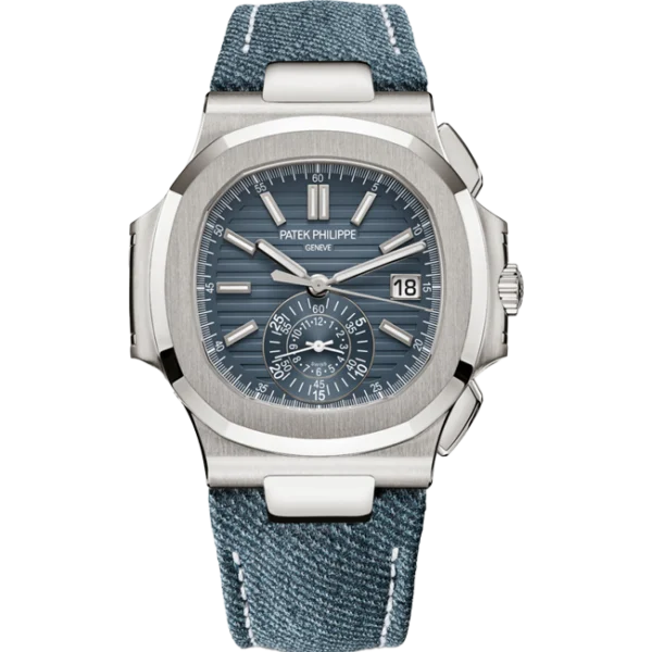 Patek Philippe Nautilus Flyback Chronograph White Gold Opaline Blue Gray Dial 5980-60G - 2024 New Release - Brand New - Front look