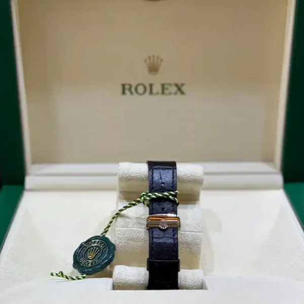 Rolex 1908 White Gold Black Dial Black Alligator Strap 52509 - Bracelet