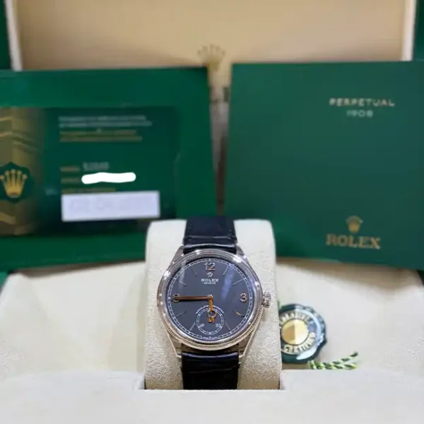 Rolex 1908 White Gold Black Dial Black Alligator Strap 52509 - Full set