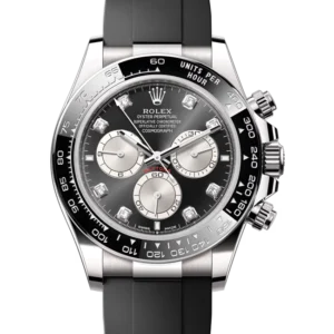 Rolex Daytona White Gold Black Diamond Dial Steel Subdial Oysterflex 40mm 126519 - Brand New - Close front look