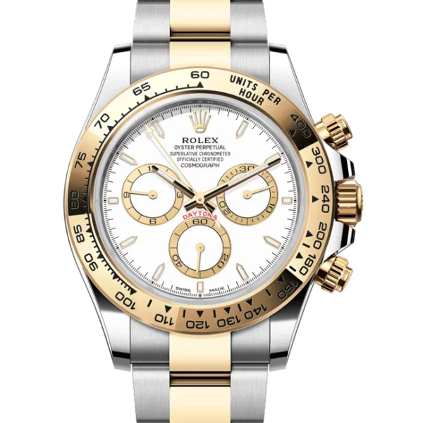 Rolex Daytona Yellow Gold Oystersteel White Dial 126503 close front look