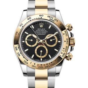 rolex daytona oystersteel yellow gold black dial 126503 close front look