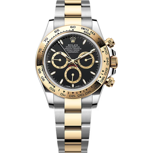 rolex daytona oystersteel yellow gold black dial 126503 front