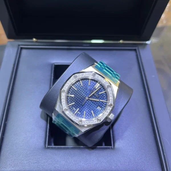 Audemars Piguet Royal Oak Blue Dial Diamond Bezel 37mm Stainless Steel 15551ST - Top view