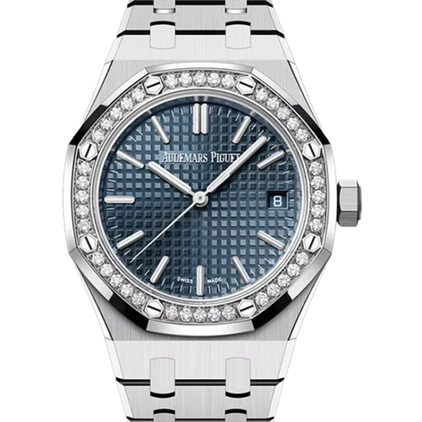 Audemars Piguet Royal Oak Blue Dial Diamond Bezel 37mm Stainless Steel 15551ST - Close Front