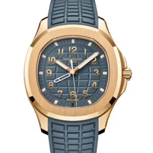 Patek Philippe Aquanaut Travel Time NEW RELEASE Opaline Blue and Gray Dial 38.8mm Rose Gold 5269R-001 - Close front