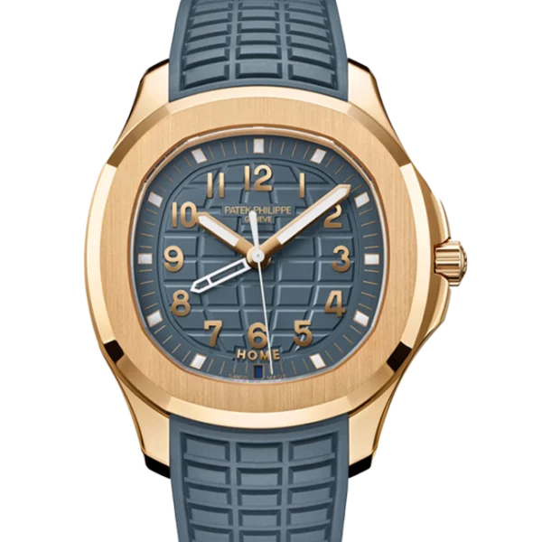 Patek Philippe Aquanaut Travel Time NEW RELEASE Opaline Blue and Gray Dial 38.8mm Rose Gold 5269R-001 - Close front