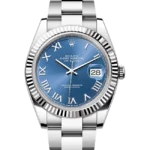 Rolex Datejust 41 Blue Roman Dial Fluted Bezel Oysteelsteel & White Gold Oyster 126334 - Close front