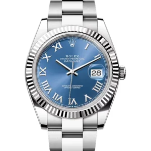 Rolex Datejust 41 Blue Roman Dial Fluted Bezel Oysteelsteel & White Gold Oyster 126334 - Close front