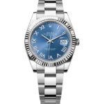 Rolex Datejust 41 Blue Roman Dial Fluted Bezel Oysteelsteel & White Gold Oyster 126334 - Front