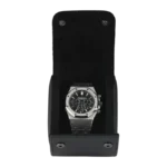 Black Leather Travel Watch Case - Single Watch - Front with watch