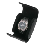 Black Leather Travel Watch Case - Single Watch - Side with watch