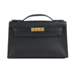 Hermès Kelly Pochette Black Swift Leather Gold Hardware - Front