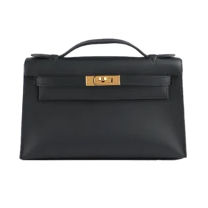 Hermès Kelly Pochette Black Swift Leather Gold Hardware - Front