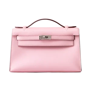 Hermès Kelly Pochette Rose Sakura Swift Palladium Hardware - Front