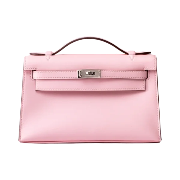 Hermès Kelly Pochette Rose Sakura Swift Palladium Hardware - Front