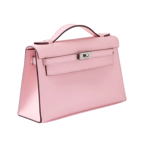 Hermès Kelly Pochette Rose Sakura Swift Palladium Hardware - Left side