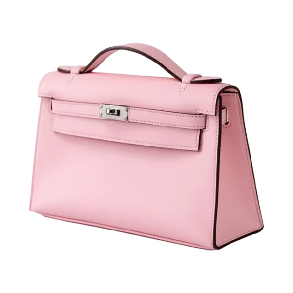 Hermès Kelly Pochette Rose Sakura Swift Palladium Hardware - Right side