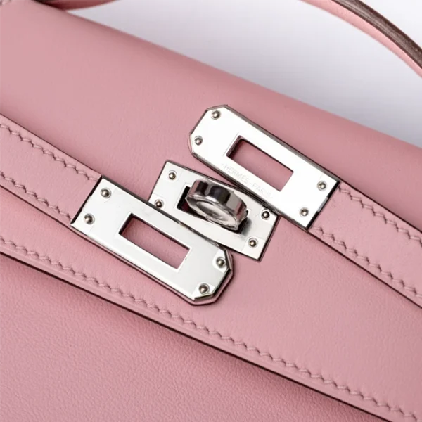 Hermès Kelly Pochette Rose Sakura Swift Palladium Hardware - Touret