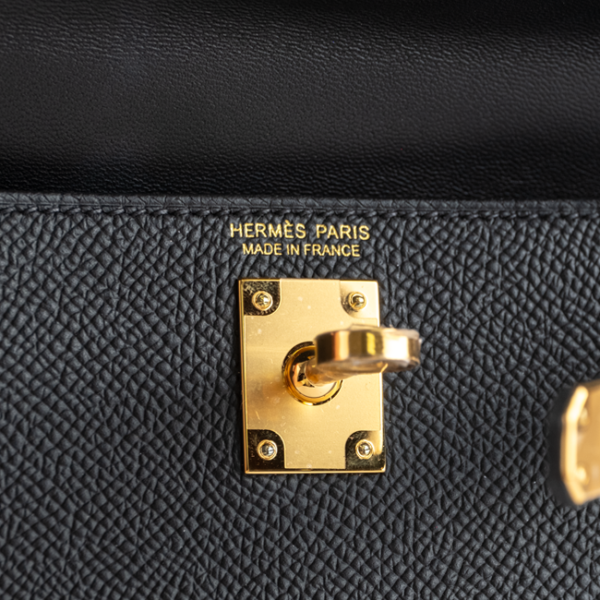 Hermès Mini Kelly II 20 Black Epsom Gold Hardware - Hermes logo