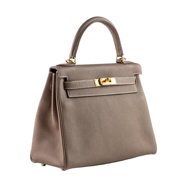 Hermès Kelly 28 Etoupe Togo Gold Hardware - Front left side