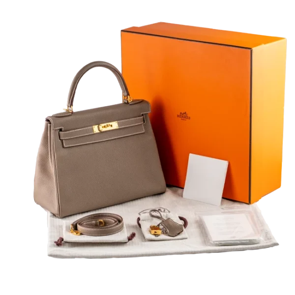 Hermès Kelly 28 Etoupe Togo Gold Hardware - Full set