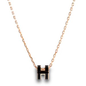 Hermes Mini Pop H Black Pendant Necklace Rose Gold Plated - Front