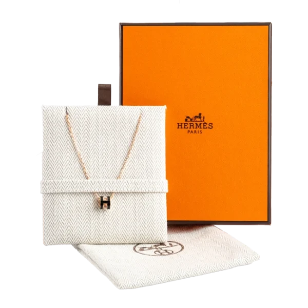 Hermes Mini Pop H Black Pendant Necklace Rose Gold Plated - Full set