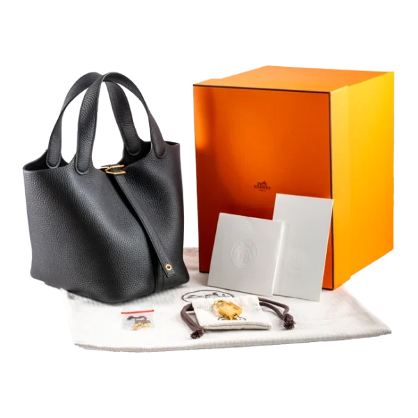 Hermès Picotin Lock 18 Black Clemence Gold Hardware - Full set