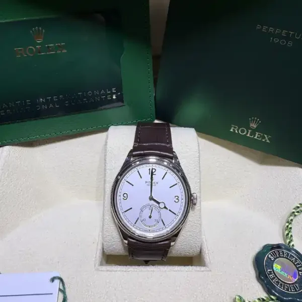 Rolex 1908 White Gold White Dial Brown Alligator Strap 52509 - 2024 Pre-Owned - Full set