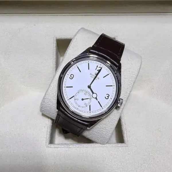 Rolex 1908 White Gold White Dial Brown Alligator Strap 52509 - 2024 Pre-Owned - Top view