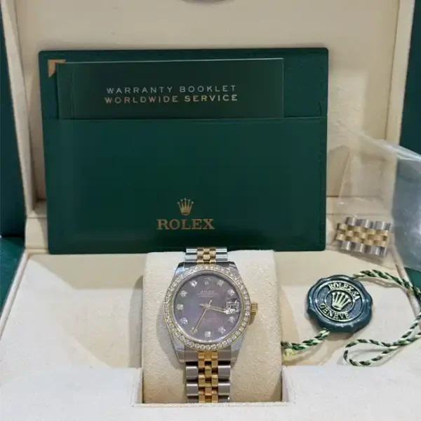 Rolex Datejust 31 Black Mother of Pearl Diamond Bezel 178383 - 2017 Pre-owned - Full set