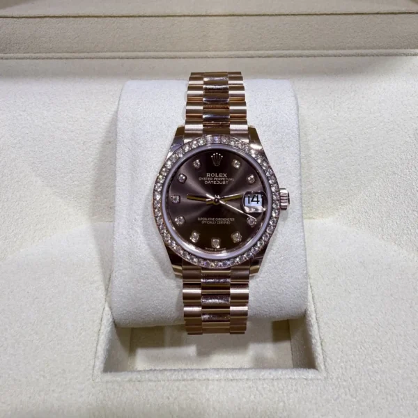 Rolex Datejust 31 Chocolate Diamond Rose Gold 278285RBR – 2022 Pre-owned - Front