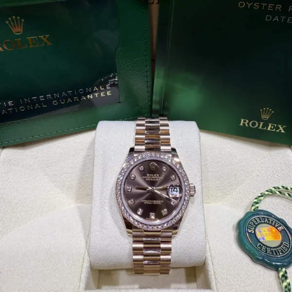 Rolex Datejust 31 Chocolate Diamond Rose Gold 278285RBR – 2022 Pre-owned - Full set